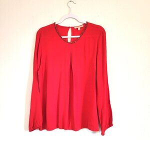 Gibson & Latimer Red  Beaded  Long Sleeve Blouse Womens NWT Size M